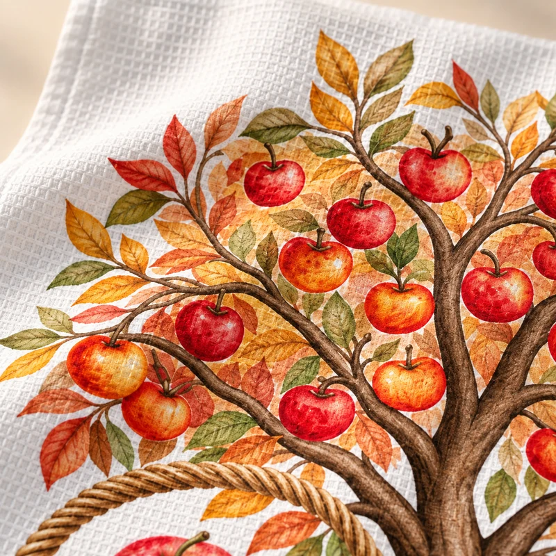 Personalisiertes Geschirrtuch mit Apfelmotiv – Herbstliche Apfelernte