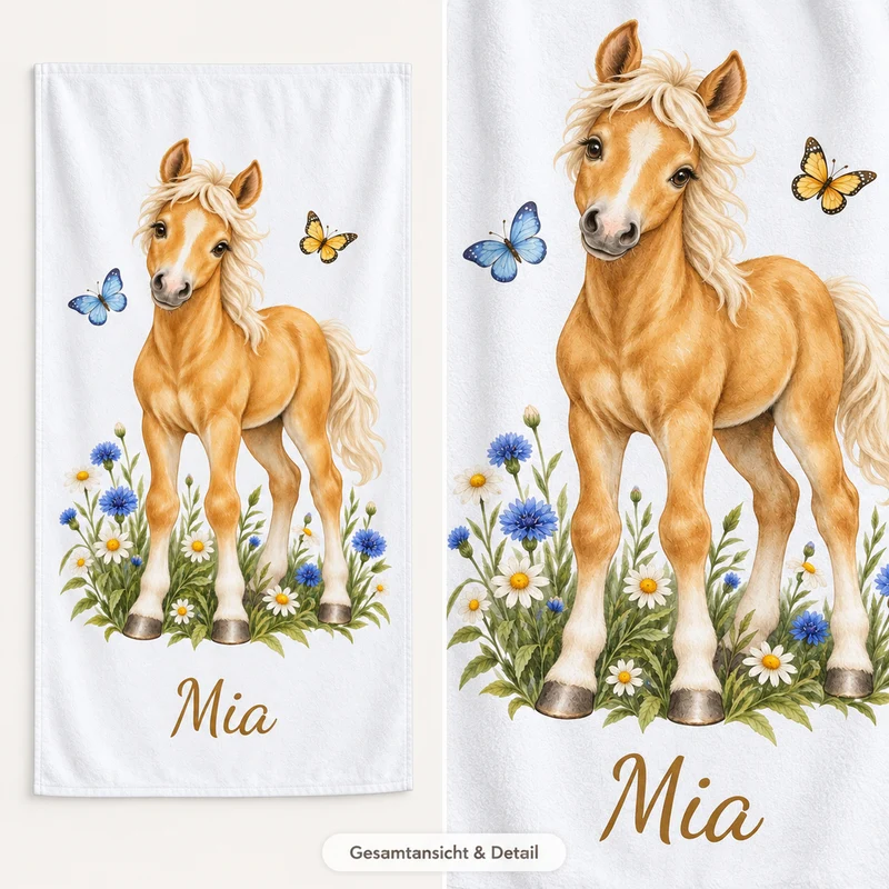 Handtuch mit Namen – Kleines Wiesenpony