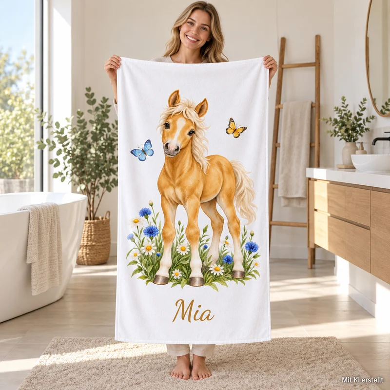 Handtuch mit Namen – Kleines Wiesenpony