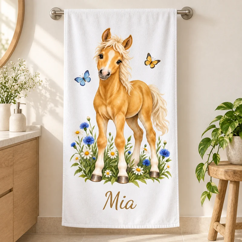 Handtuch mit Namen – Kleines Wiesenpony