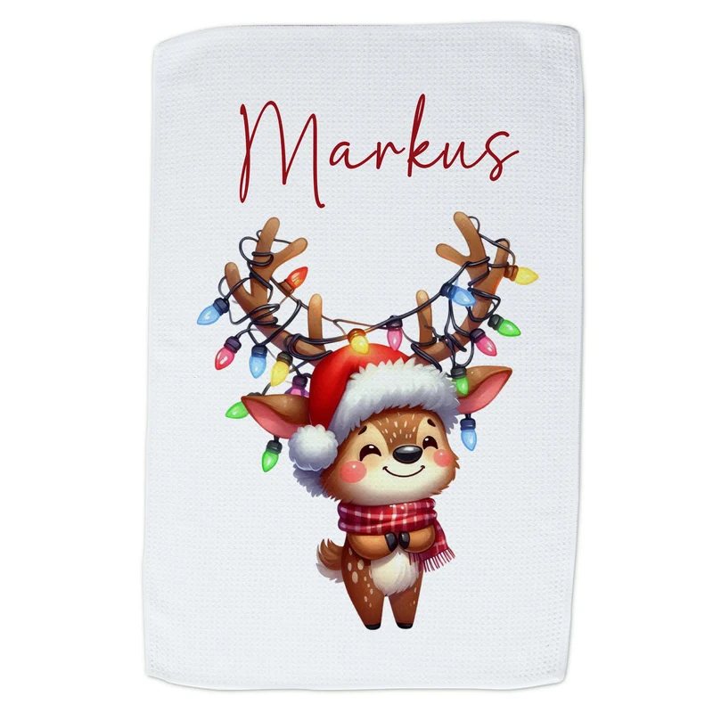 Personalisiertes Geschirrtuch Rentier - Weihnachtsfreude für dein Zuhause