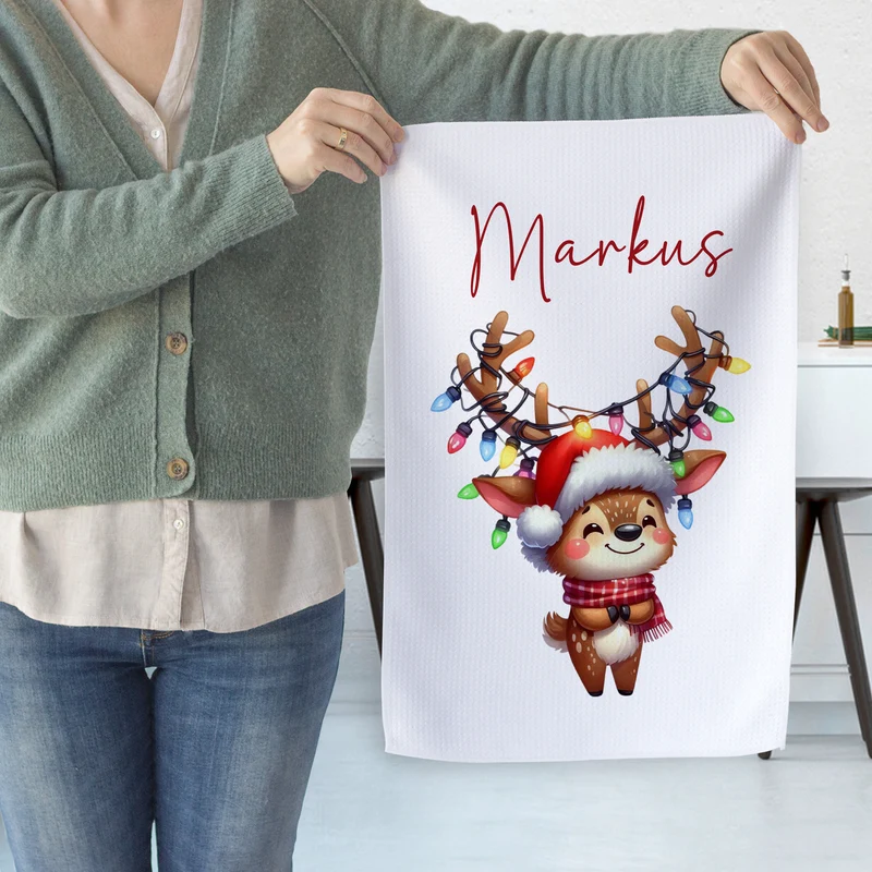 Personalisiertes Geschirrtuch Rentier - Weihnachtsfreude für dein Zuhause