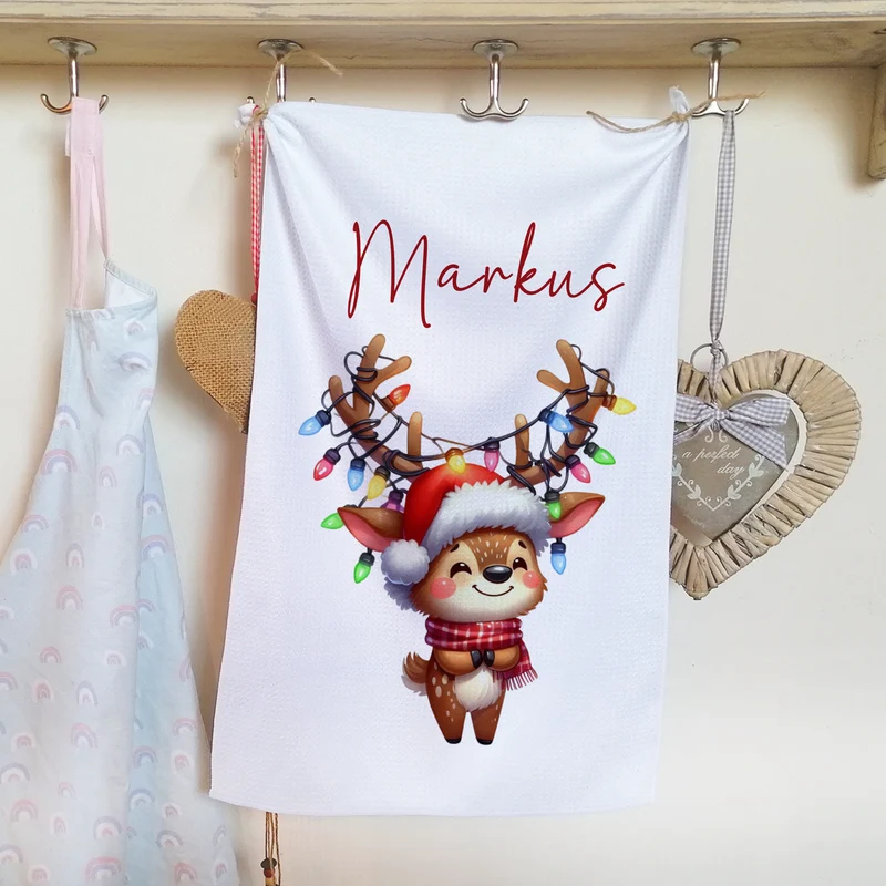 Personalisiertes Geschirrtuch Rentier - Weihnachtsfreude für dein Zuhause