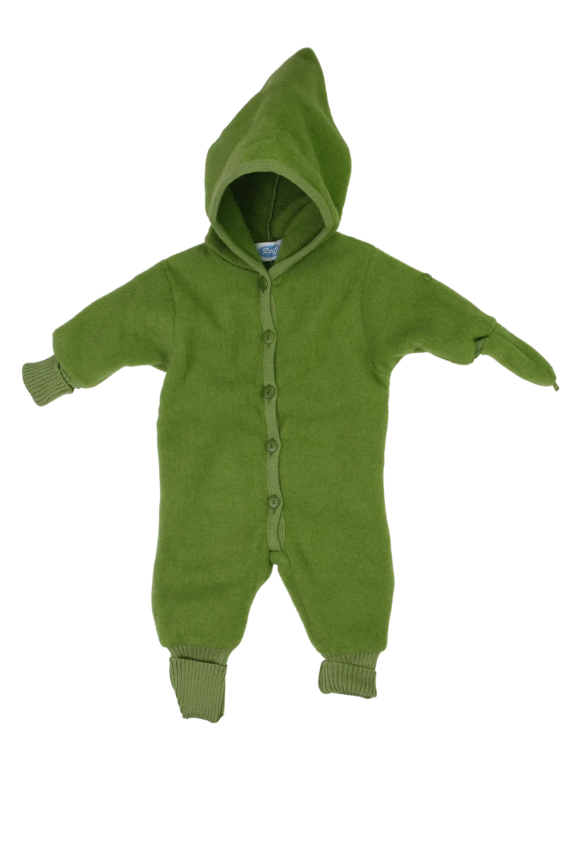 Baby Fleece‑Overall 100% Merinoschurwolle Reiff – mit Klappbündchen & Handschuhen