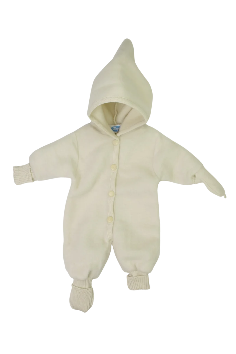 Baby Fleece‑Overall 100% Merinoschurwolle Reiff – mit Klappbündchen & Handschuhen