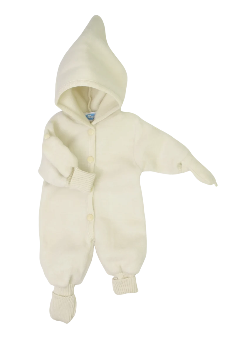 Baby Fleece‑Overall 100% Merinoschurwolle Reiff – mit Klappbündchen & Handschuhen