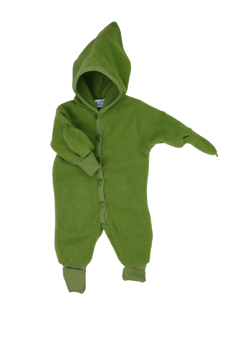 Baby Fleece‑Overall 100% Merinoschurwolle Reiff – mit Klappbündchen & Handschuhen