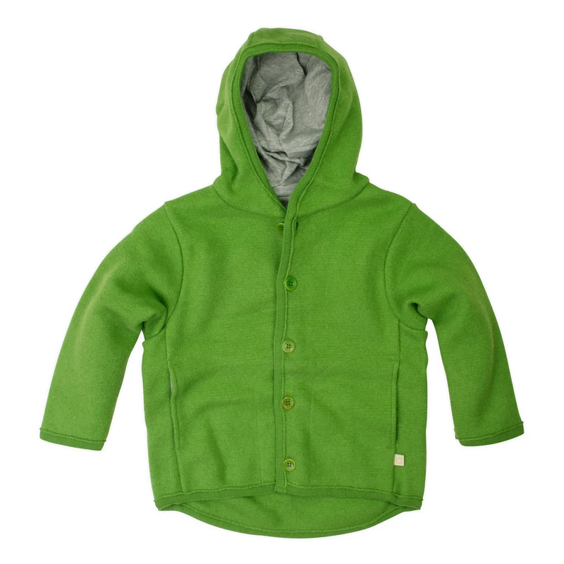 62/68 Baby Walk‑Jacke Schurwolle Grün Disana – mit Bio‑Baumwoll‑Futter