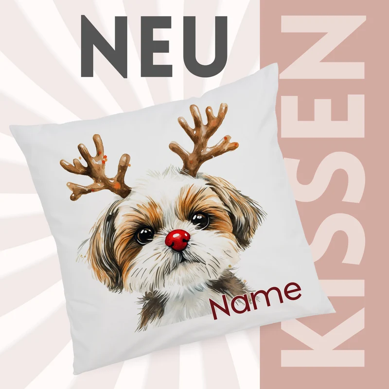 Kissenbezug Weihnachten Hund mit Geweih
