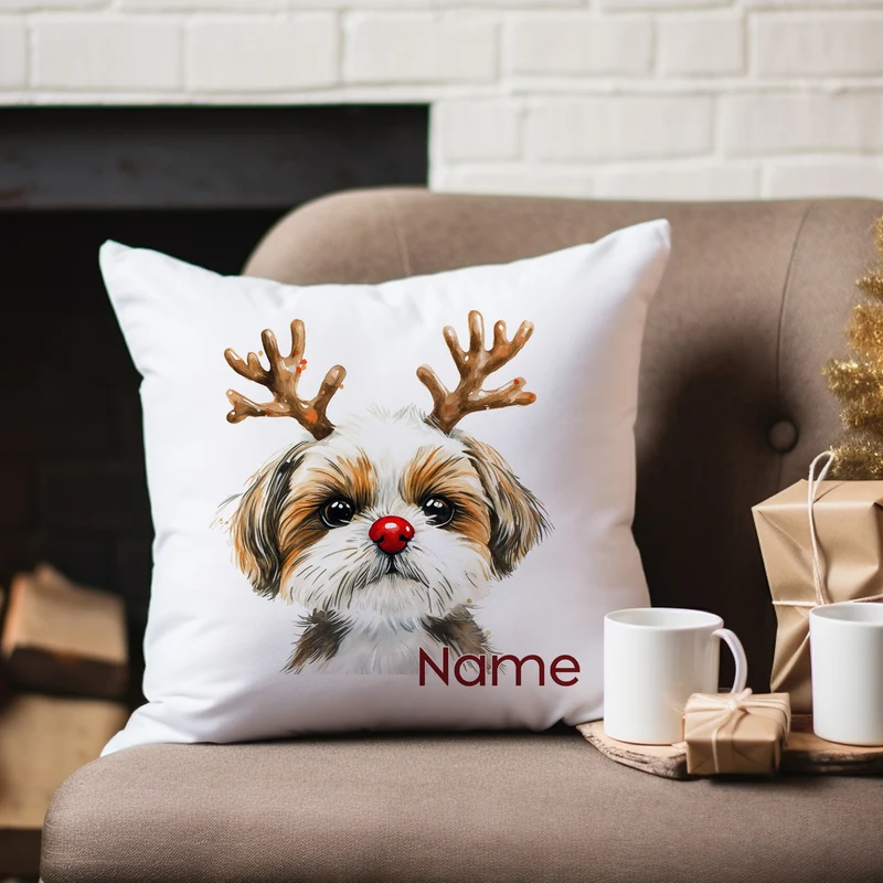 Kissenbezug Weihnachten Hund mit Geweih