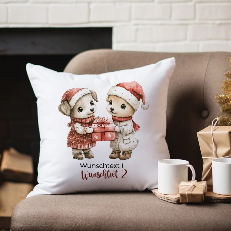 Kissenbezug Hunde Weihnachten - Freude teilen in der Weihnachtszeit