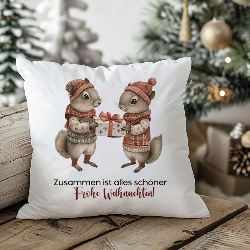 Kissenbezug mit Eichhörnchen - Gemeinsam Freude teilen