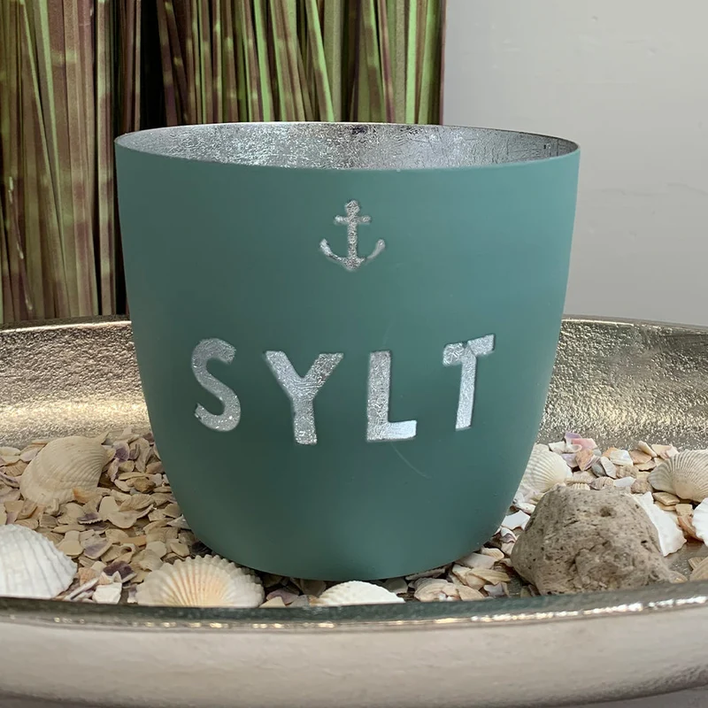 Windlicht im exklusiven Sylt Design Anker Grün Mittel