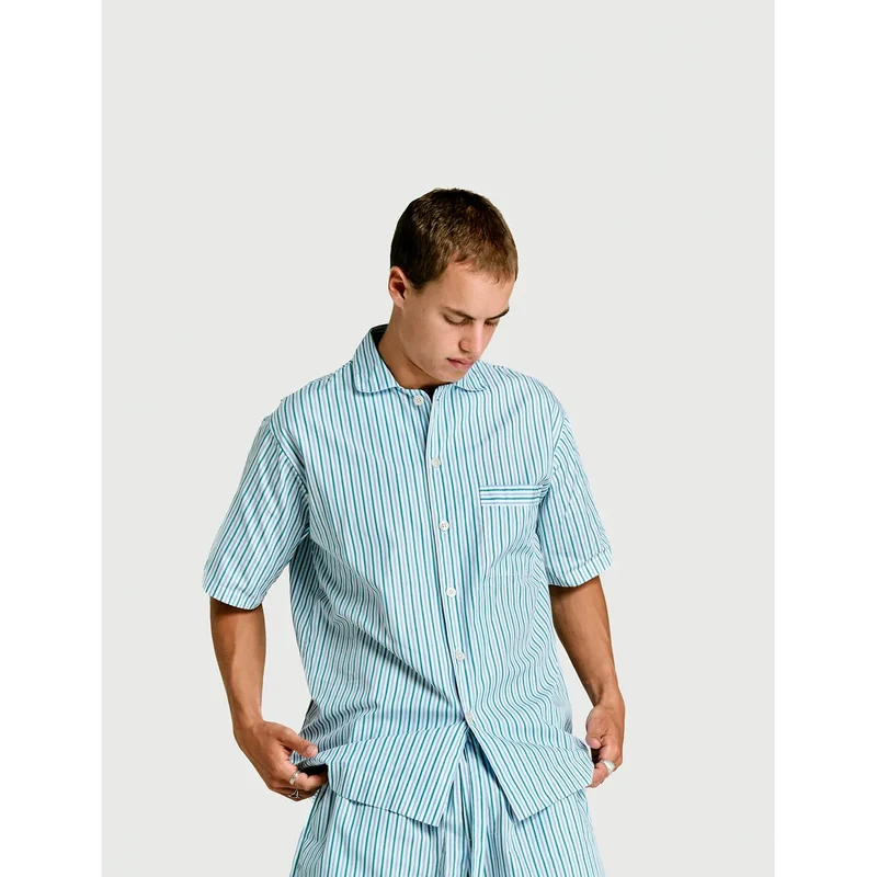 Short Sleeve & Short Set — Green Stripe
