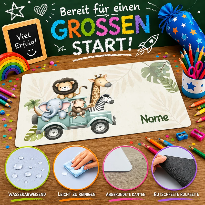 Schreibtischunterlage Safari Tiere im Auto