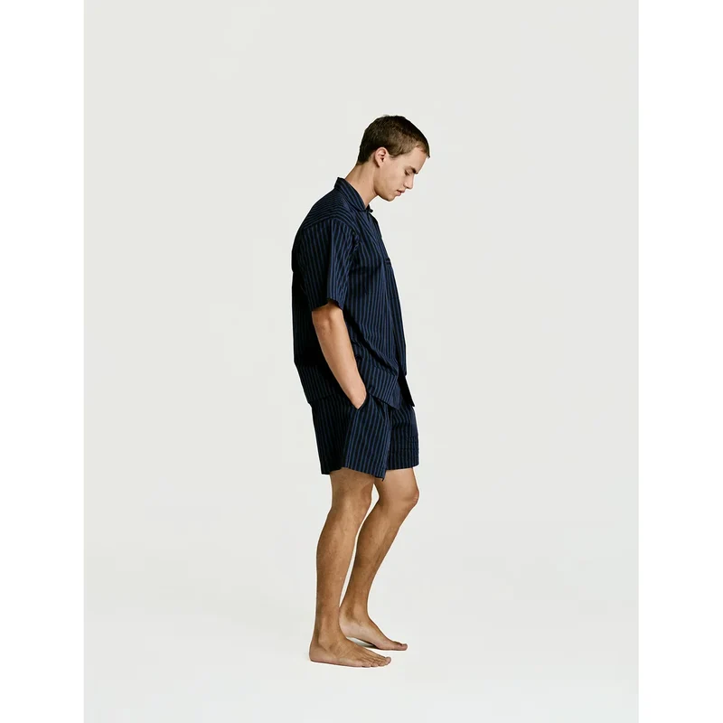 Short Sleeve & Short Set — Navy Stripe