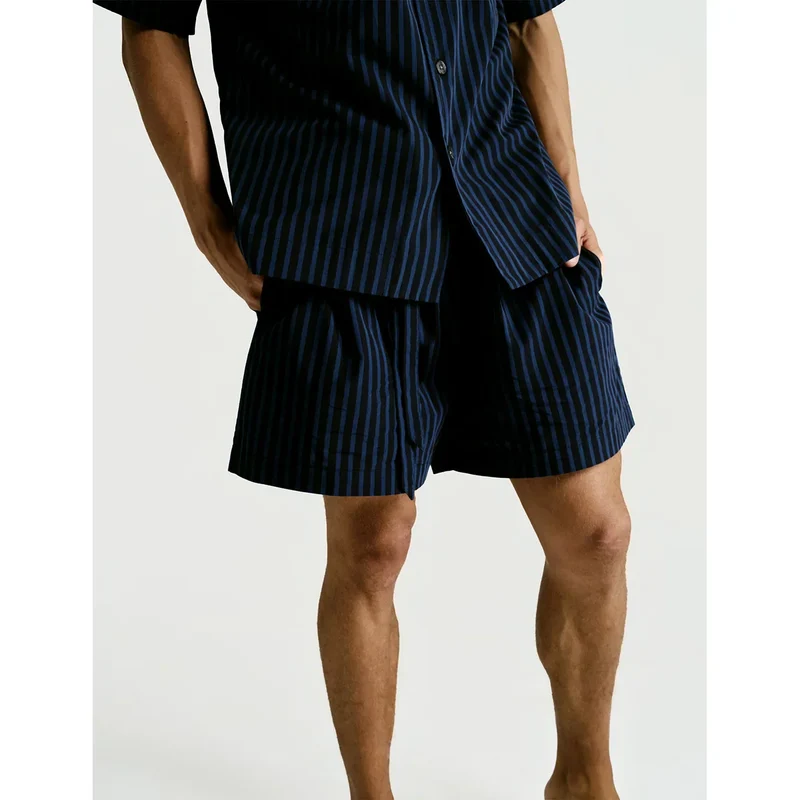 Short Sleeve & Short Set — Navy Stripe
