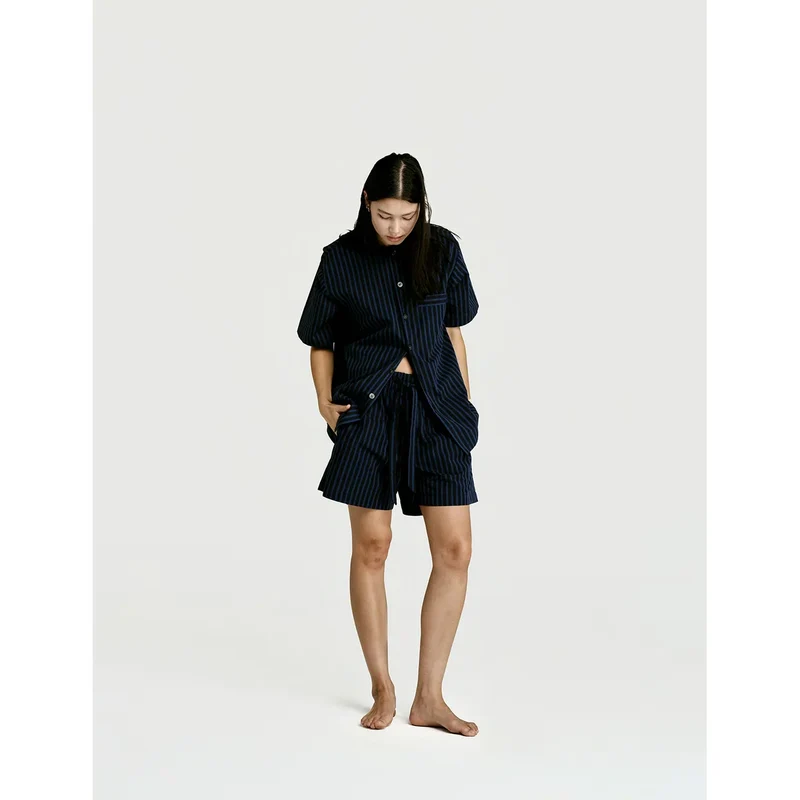Short Sleeve & Short Set — Navy Stripe