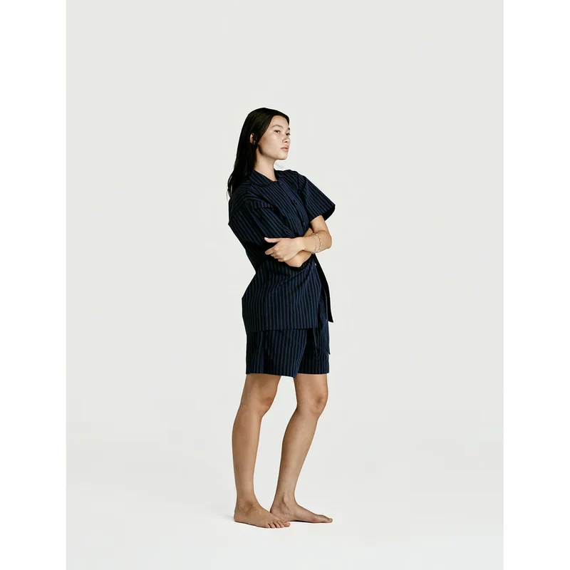 Short Sleeve & Short Set — Navy Stripe