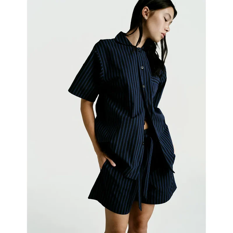 Short Sleeve & Short Set — Navy Stripe
