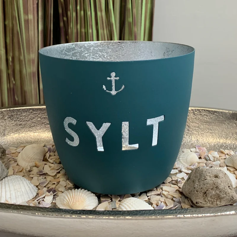 Windlicht im exklusiven Sylt Design Anker Blau Mittel