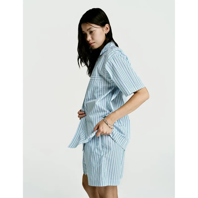 Short Sleeve Shirt — Green Stripe