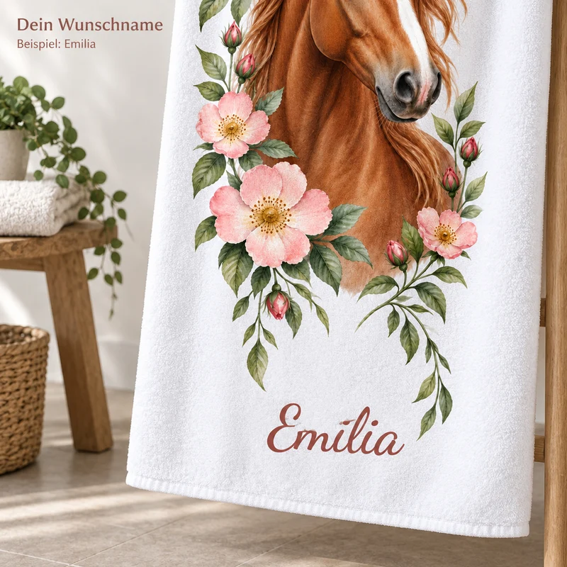 Handtuch mit Namen – Rosenpferd