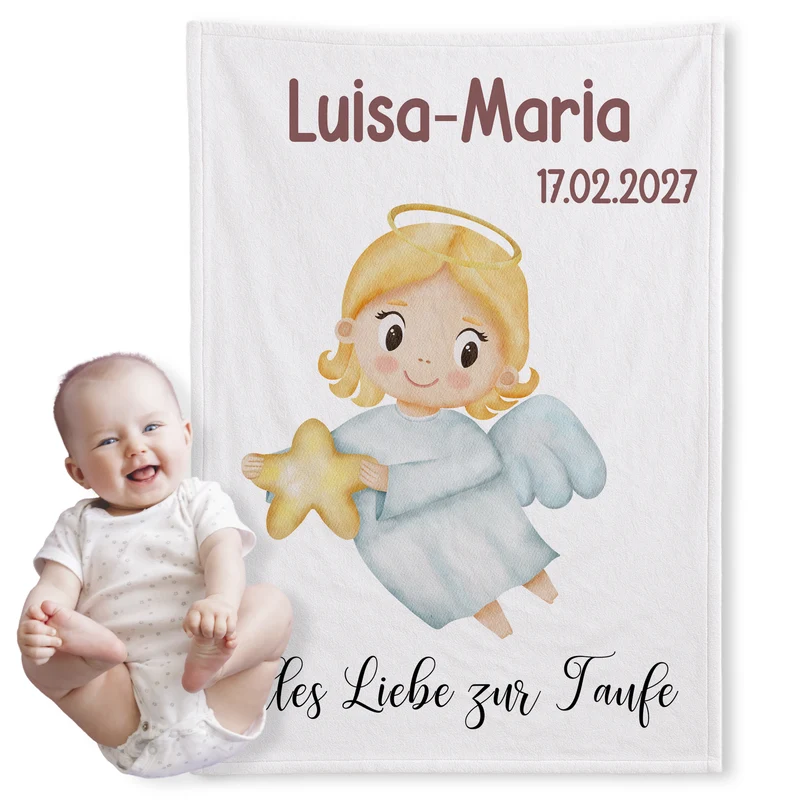Babydecke Taufe mit Engelmotiv - Liebevoll und persönlich