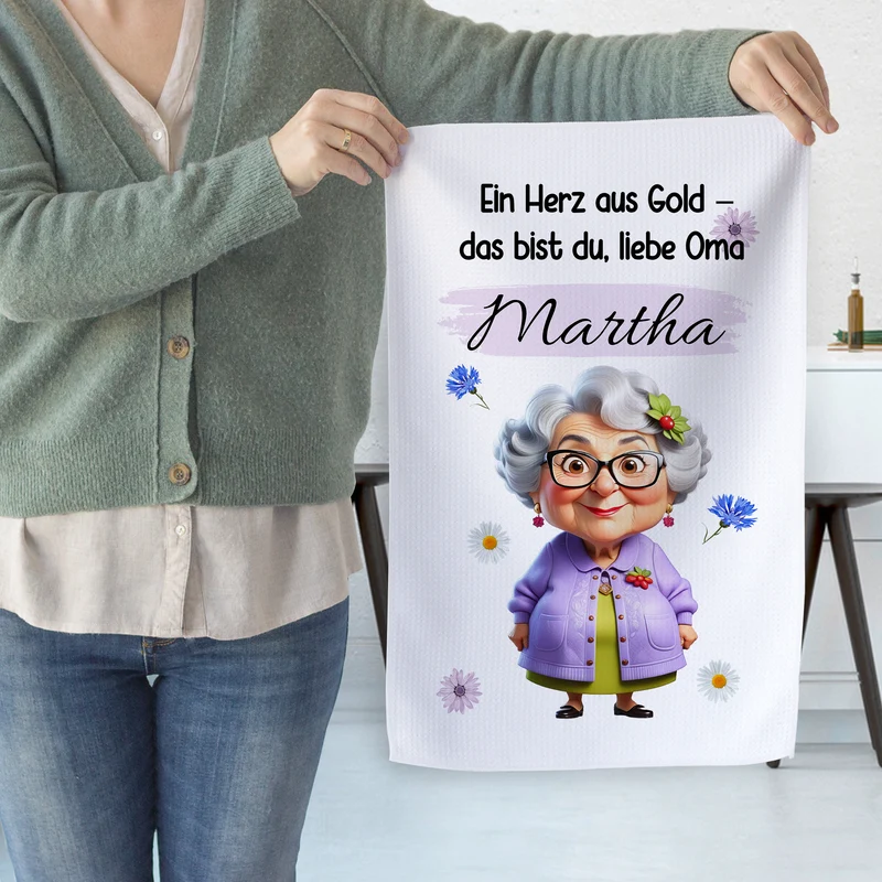 Geschirrtuch Oma Martha - Ein Herz aus Gold für die beste Oma