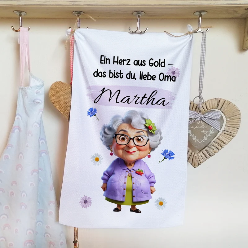 Geschirrtuch Oma Martha - Ein Herz aus Gold für die beste Oma