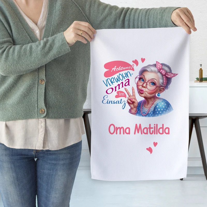 Geschirrtuch mit Oma Motiv - Für ein Lächeln in deiner Küche