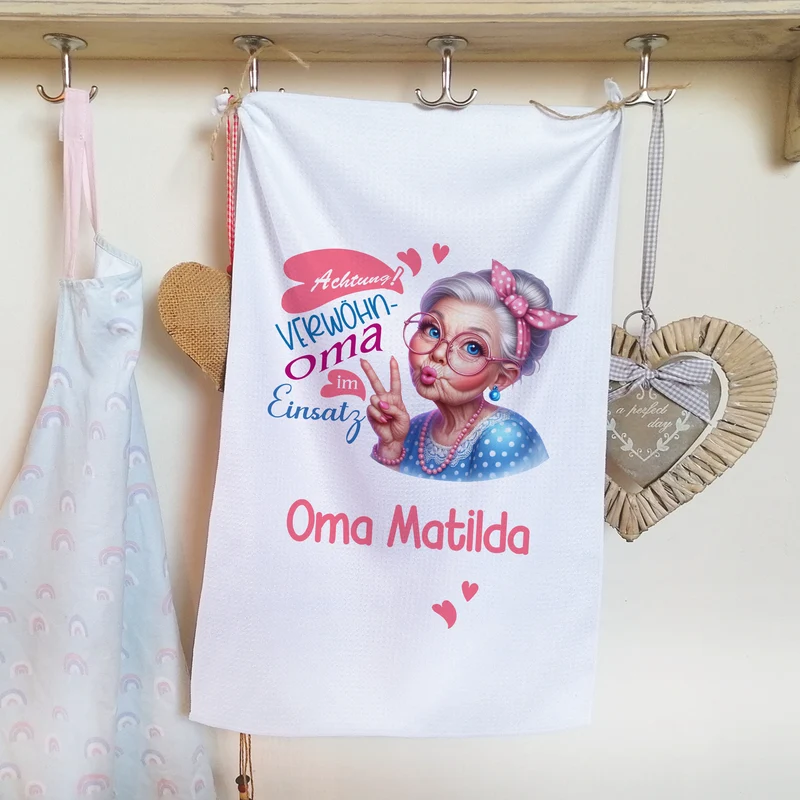 Geschirrtuch mit Oma Motiv - Für ein Lächeln in deiner Küche
