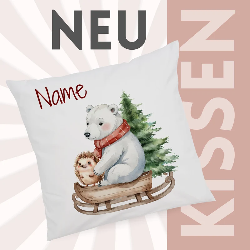 Kissenbezug mit Bär und Igel - Kuschelige Winterfreude
