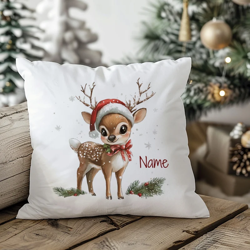 Kissenbezug Reh mit Weihnachtsmütze - Für gemütliche Winterabende