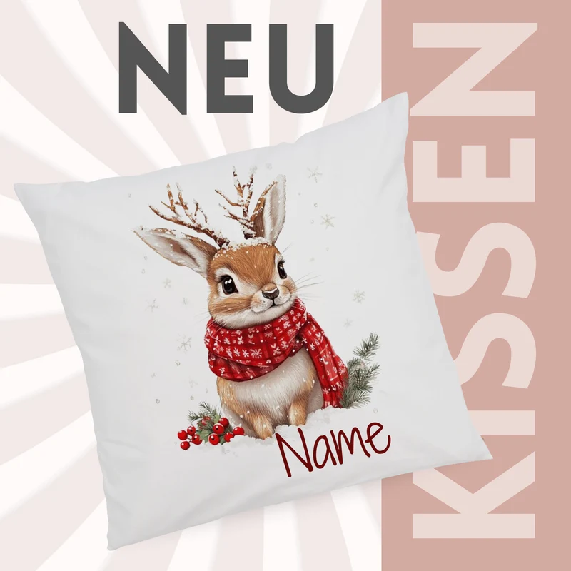 Kissenbezug Hase mit Schal - Kuschelige Wintermomente