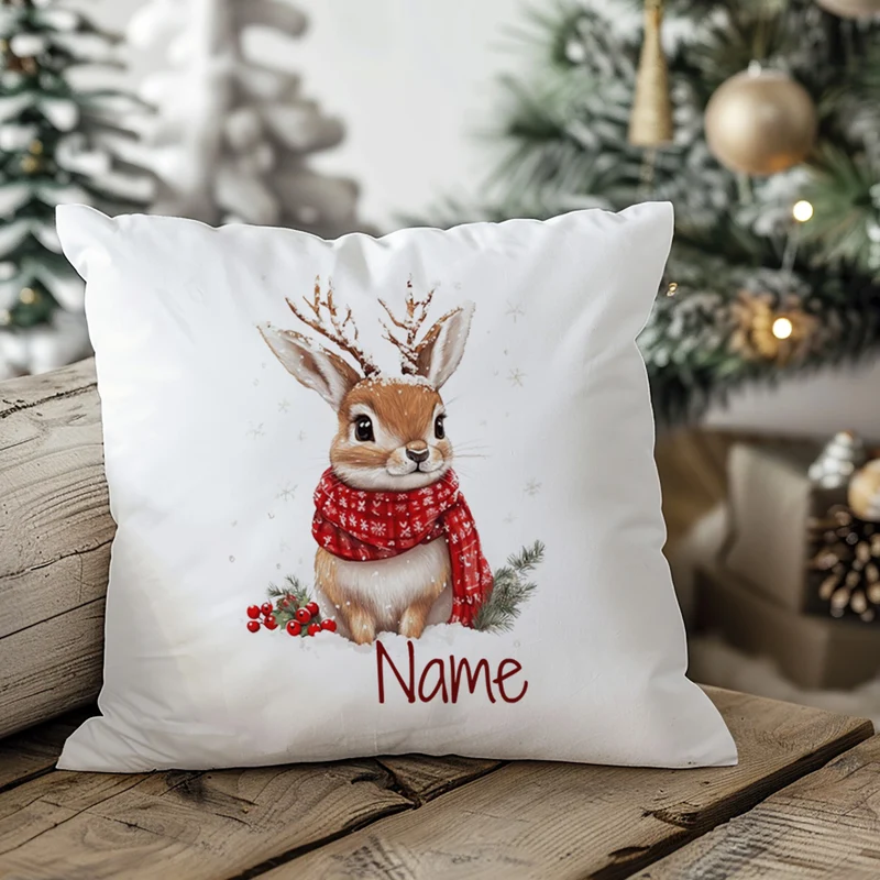 Kissenbezug Hase mit Schal - Kuschelige Wintermomente