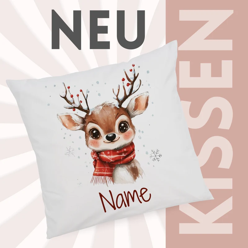 Kissenbezug Reh mit Schal - Kuschelige Winterfreude