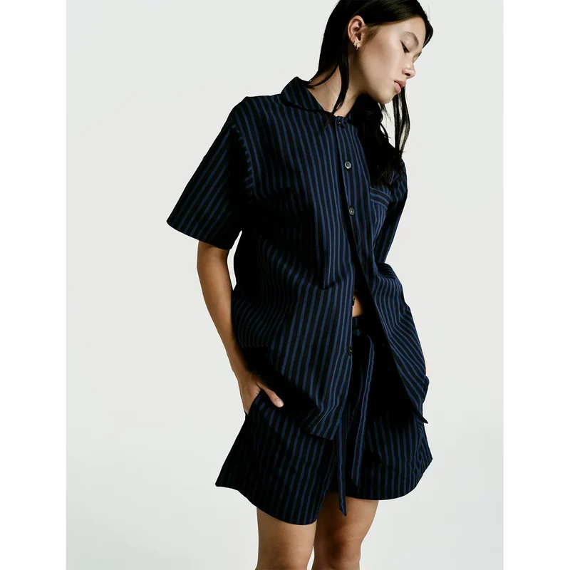 Short Sleeve Shirt — Navy Stripe