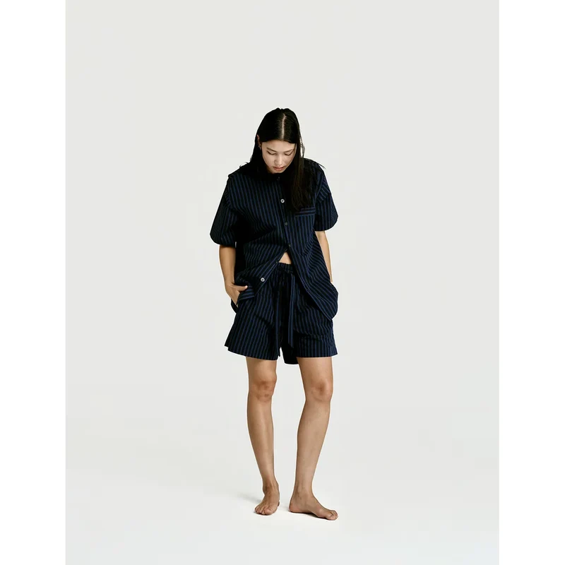 Short Sleeve Shirt — Navy Stripe