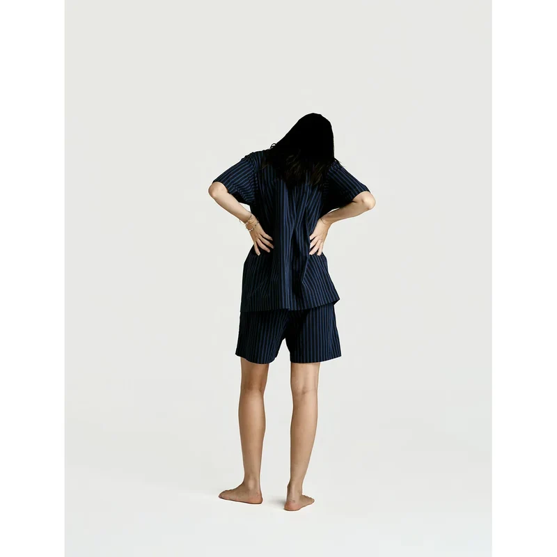 Short Sleeve Shirt — Navy Stripe