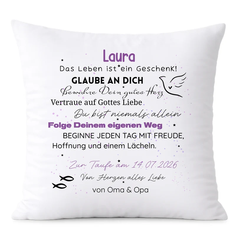 Kissen zur Taufe mit persönlichem Wunschtext - Ein Geschenk der Hoffnung