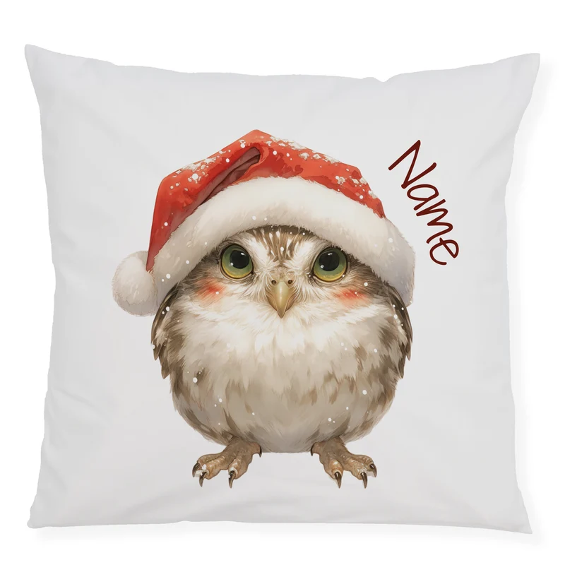 Kissenbezug Eule mit Weihnachtsmütze