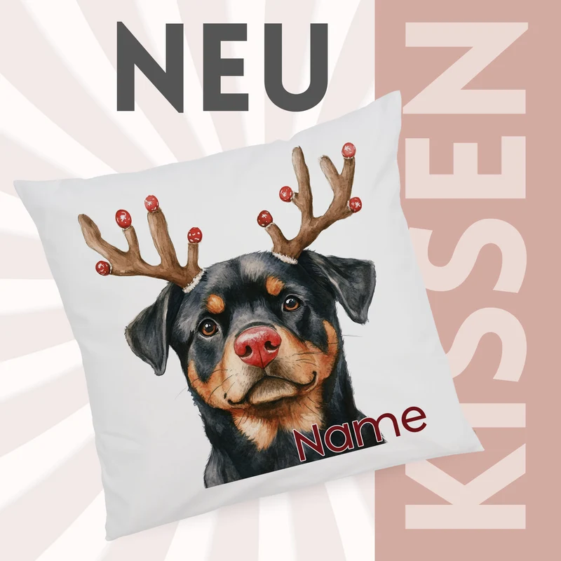 Kissenbezug Weihnachten Rottweiler mit Geweih