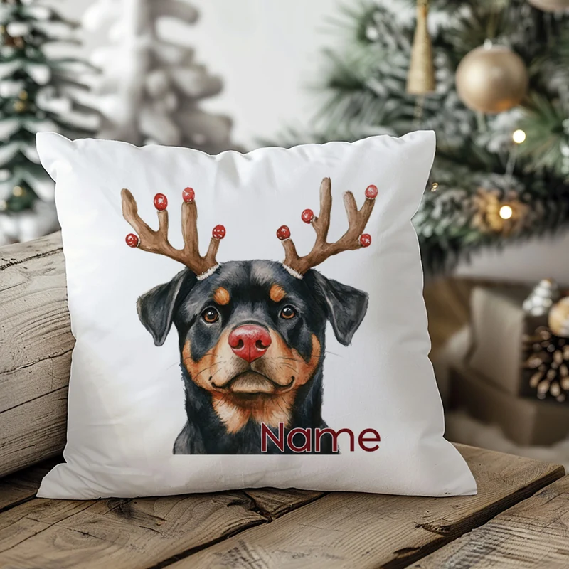 Kissenbezug Weihnachten Rottweiler mit Geweih