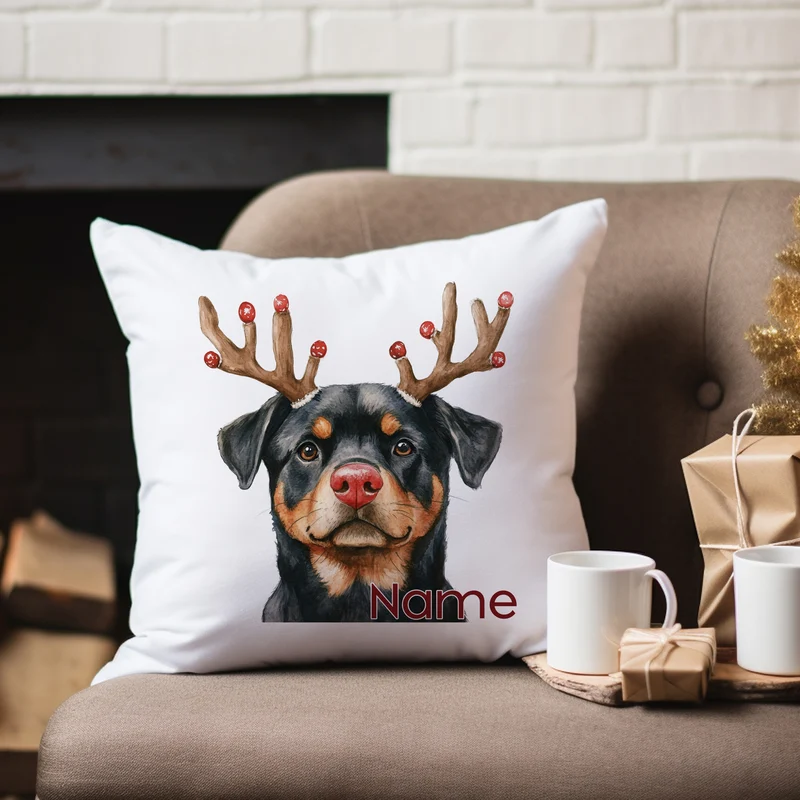 Kissenbezug Weihnachten Rottweiler mit Geweih