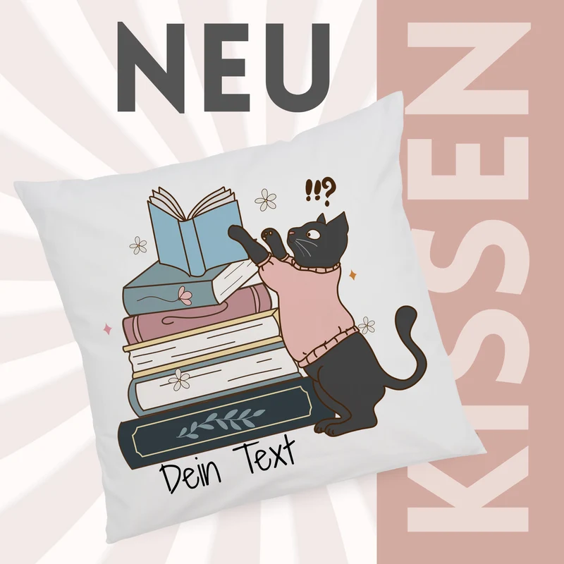 Kissenbezug Katze mit Büchern