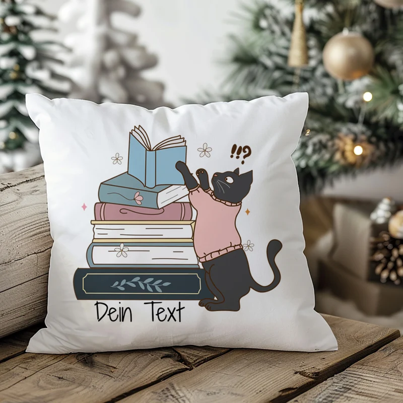 Kissenbezug Katze mit Büchern