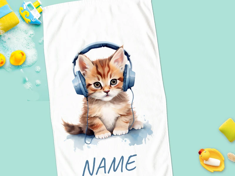 Handtuch Katze mit Kopfhörern - Für kleine Musikliebhaber