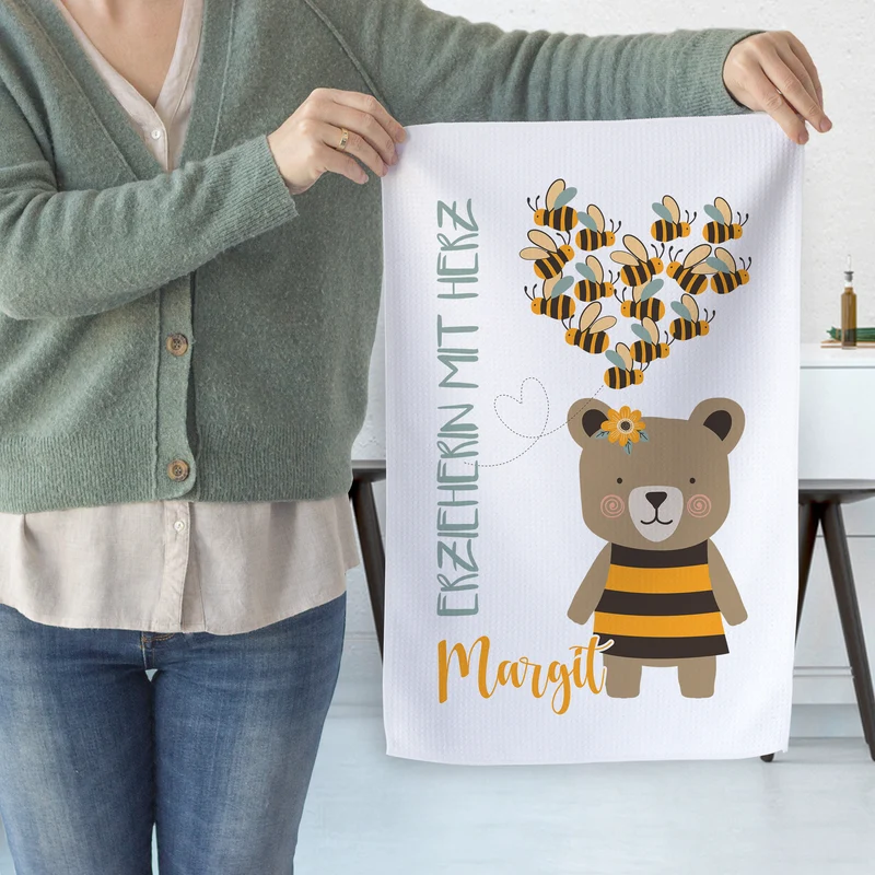 Geschirrtuch Bär mit Bienen - Erzieherin mit Herz