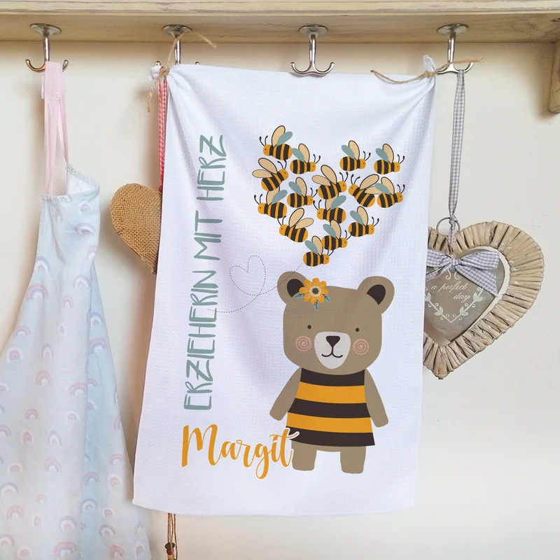 Geschirrtuch Bär mit Bienen - Erzieherin mit Herz